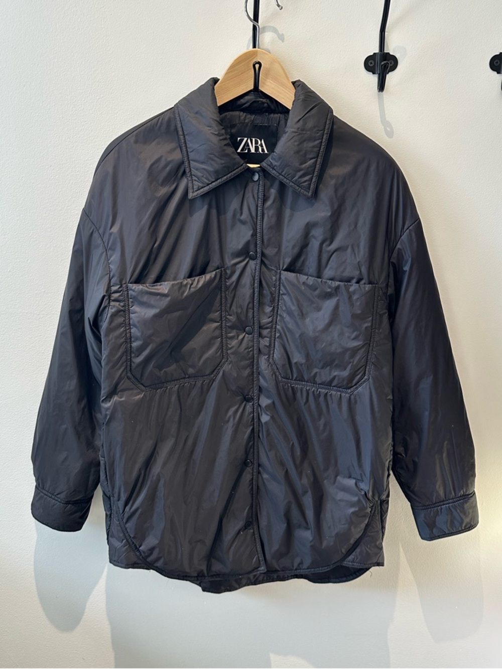 Zara Black Puffer Shirt Jacket Shacket